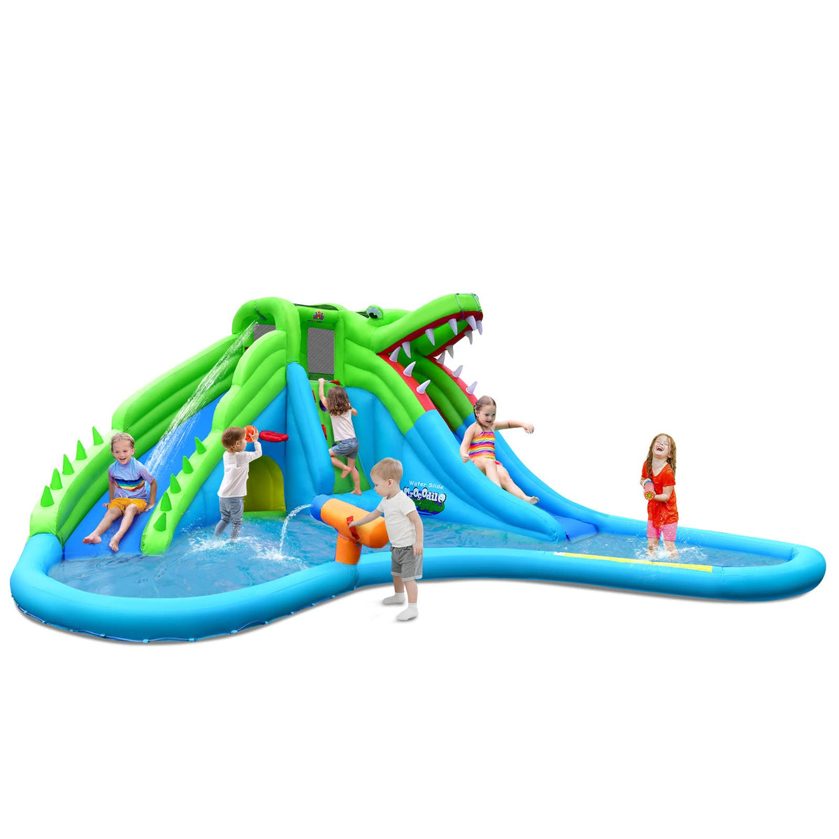 Bountech 7 In 1 Crocodile Mighty Inflatable Water Slide For Kids – Costzon