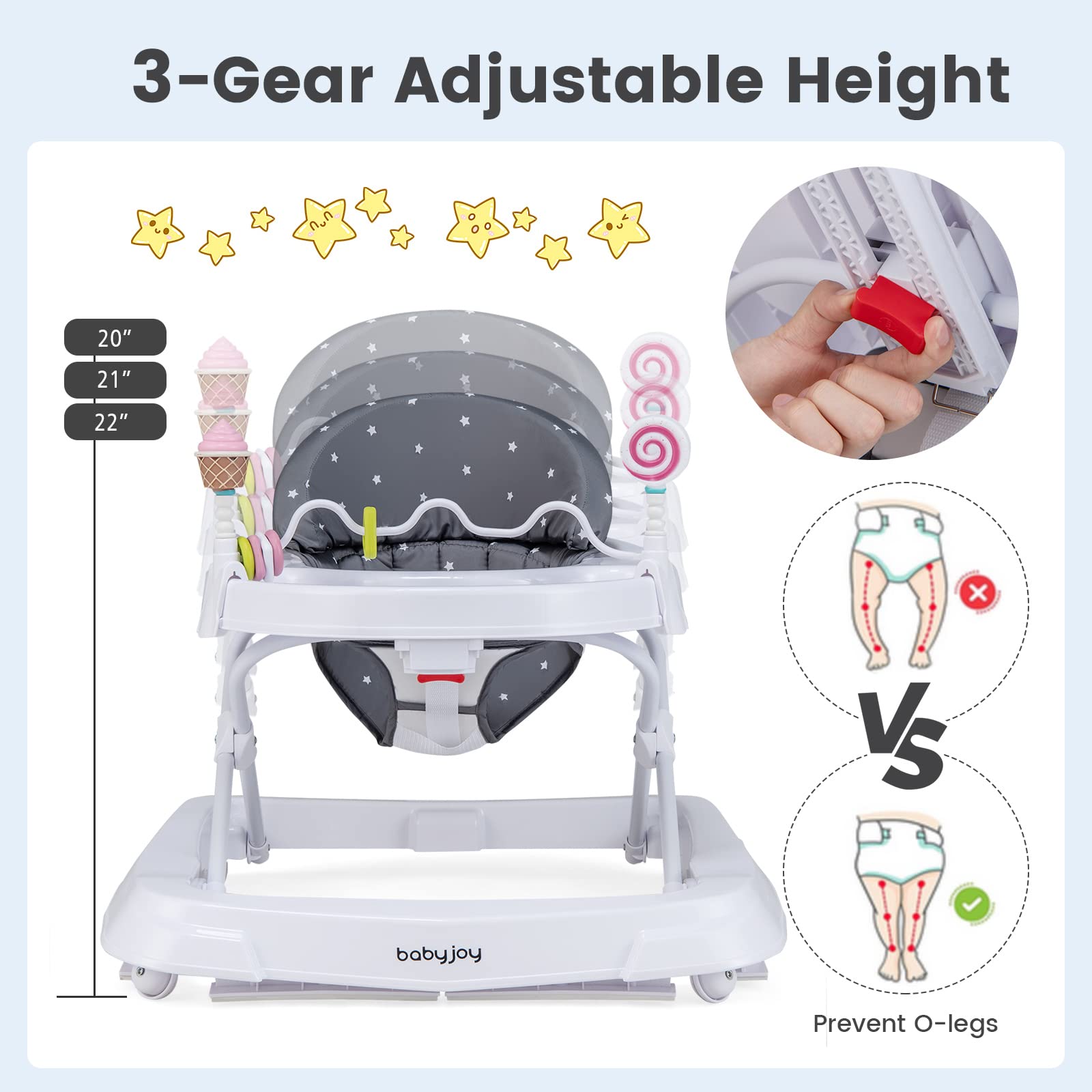 Babyjoy Foldable Baby Activity Walker with Adjustable Height& Detachable  Seat Cushion