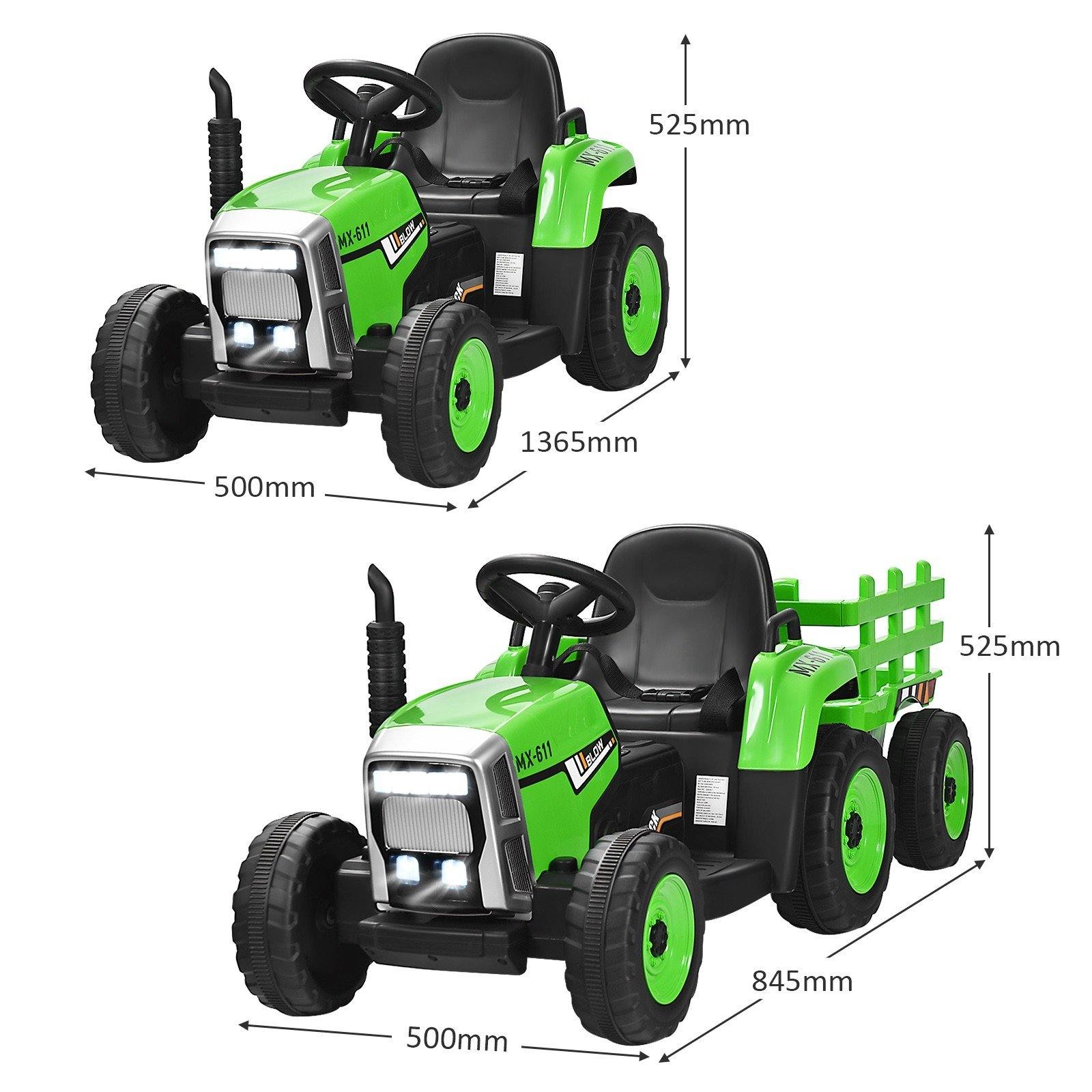 12V Kids Ride On Tractor with Trailer Ground Loader, Green