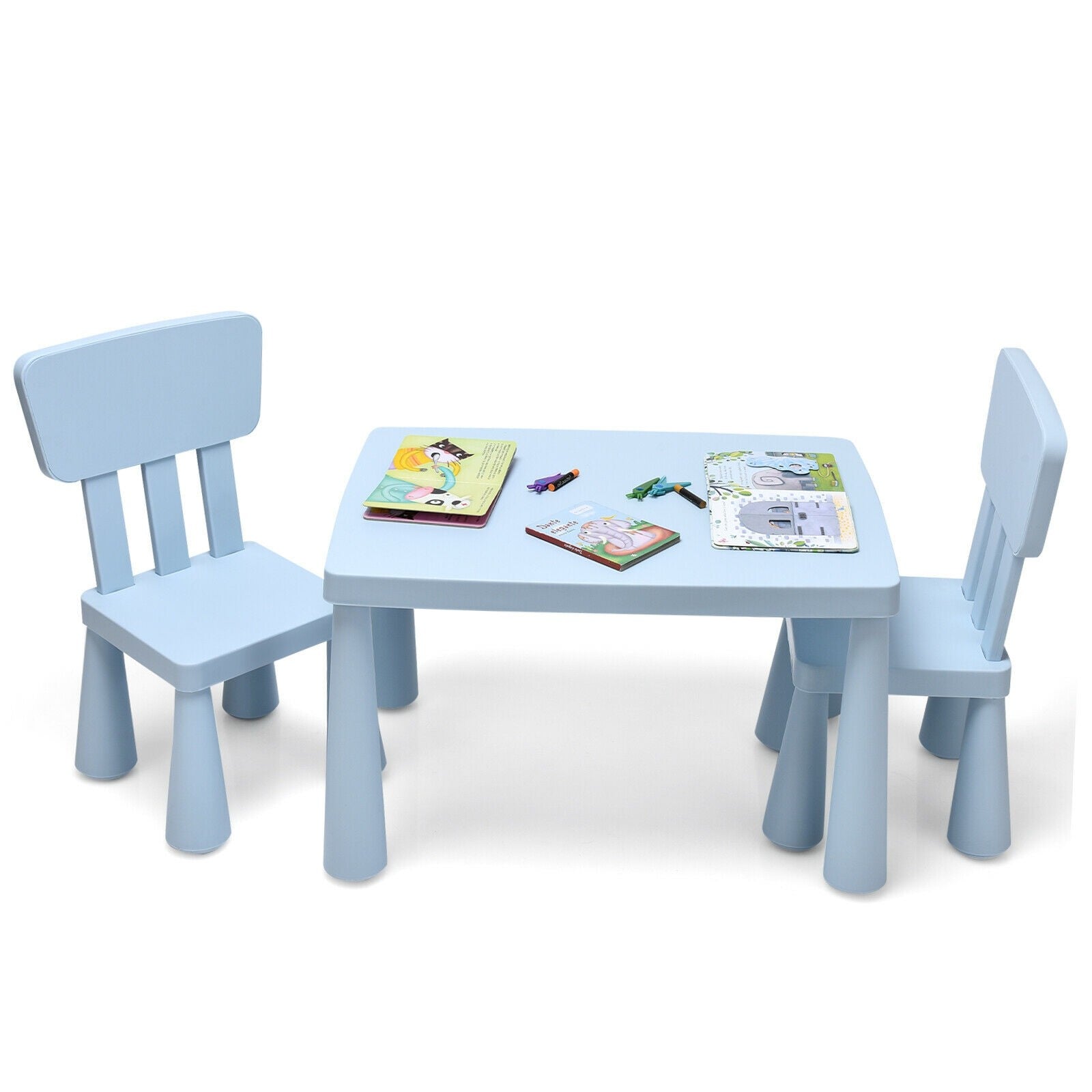 Costzon Kids Table and Chair Set, Kids Mid-Century Modern Style Table Set  for Toddler Children, Kids Dining Table and Chair Set, 5-Piece Set (White