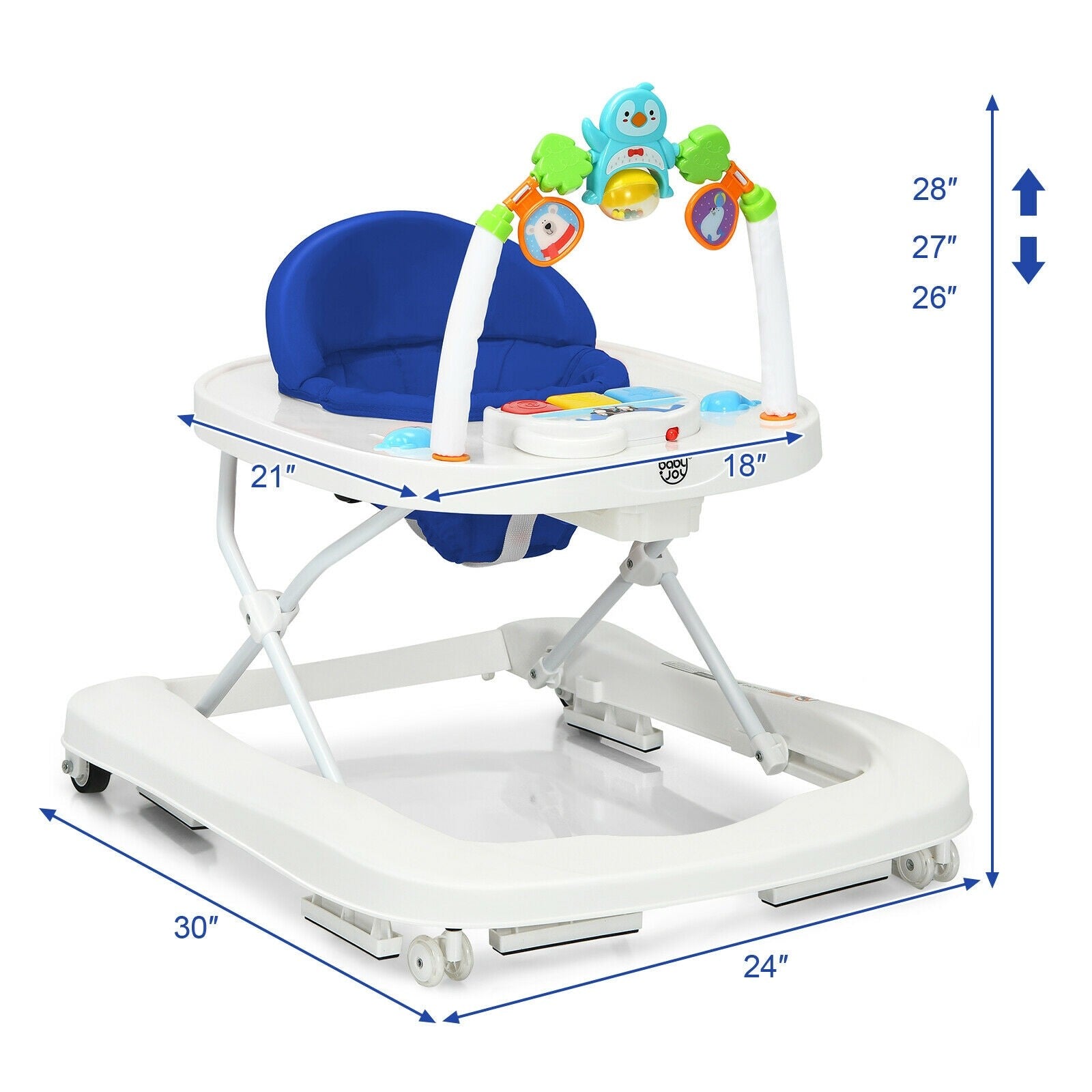 BABY JOY Baby Walker, 2 in 1 Foldable Activity Behind Walker with  Adjustable Height & Speed