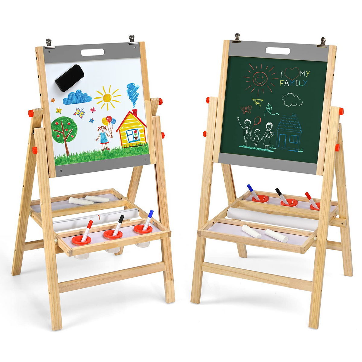 Costzon Art Easel for Kids, 3-in-1 Wooden Folding Toddler Easel Magnet ...