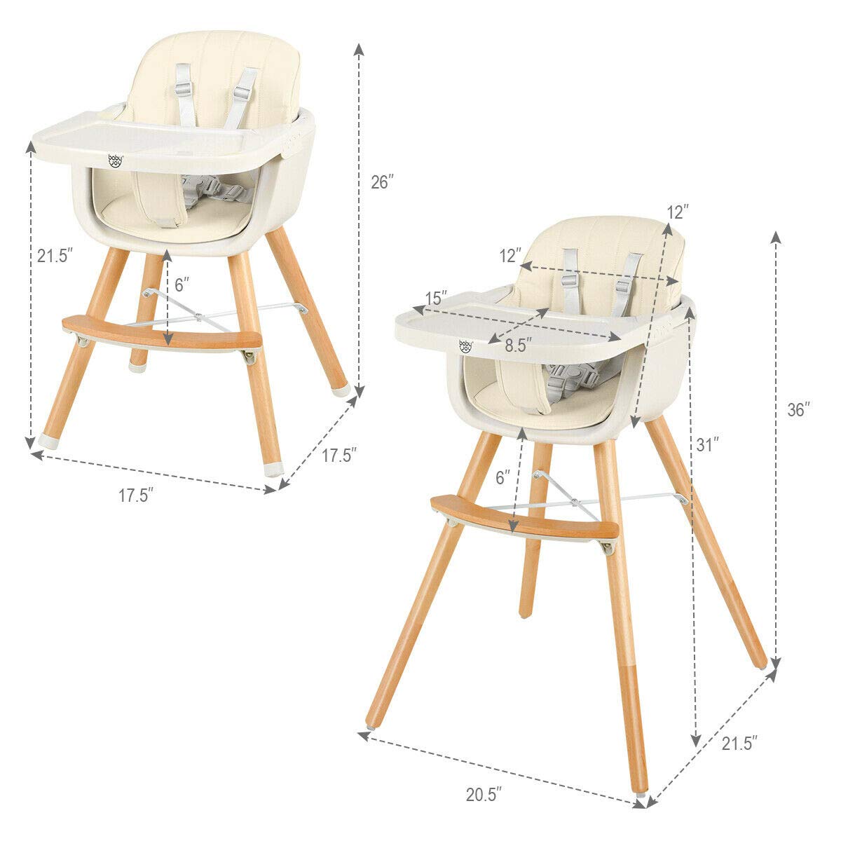 BABY JOY Baby High Chair, Foldable Highchair w/ 7 Heights, 5