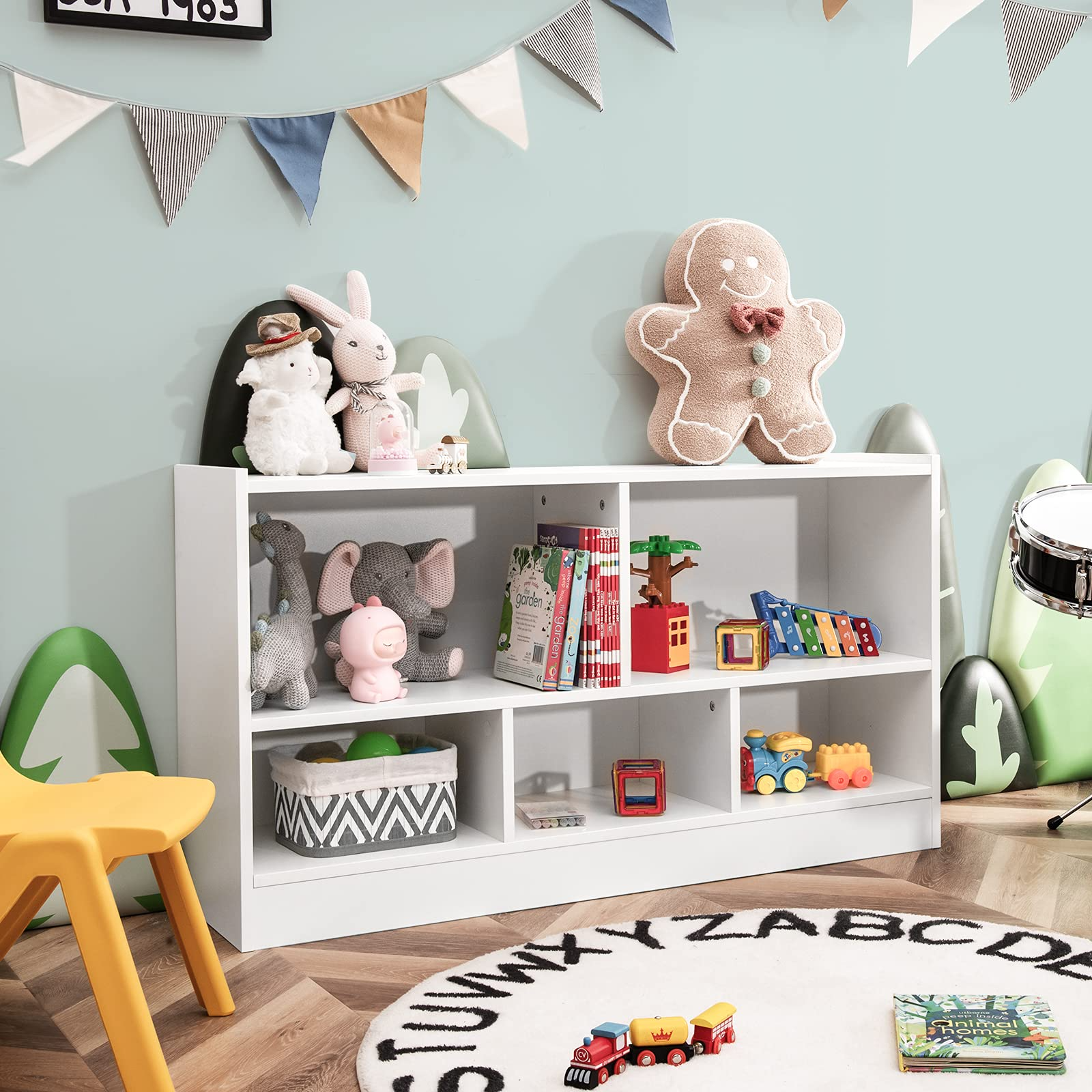 Costzon Wooden Bookshelf Daycare Furniture for Playroom, Kids Room