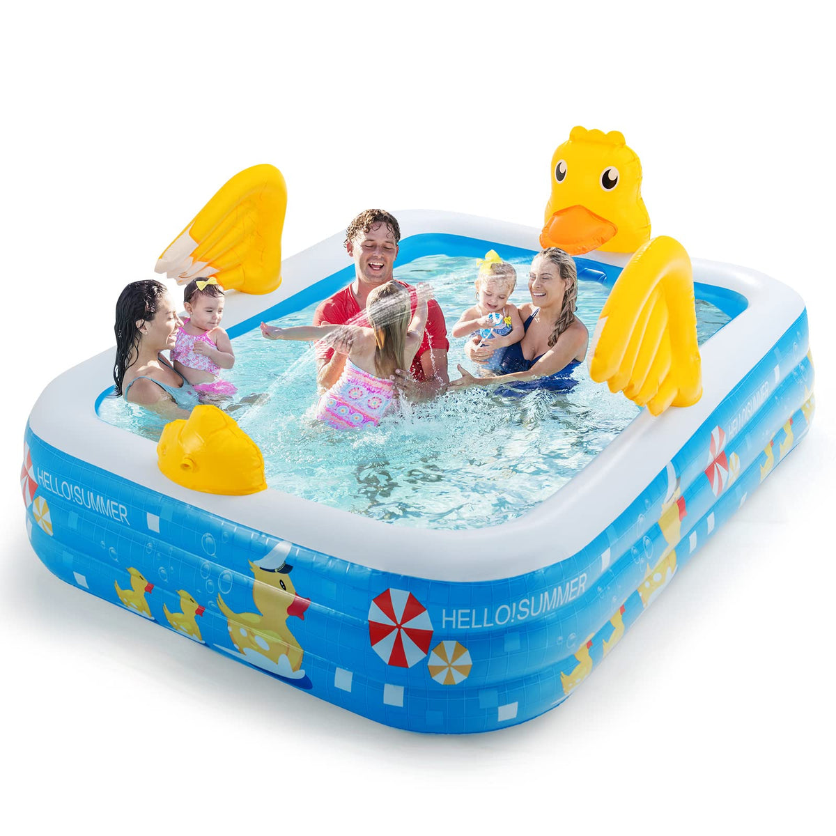 Costzon Inflatable Swimming Pool, Large Family Blow up Kiddie Pool Ful ...