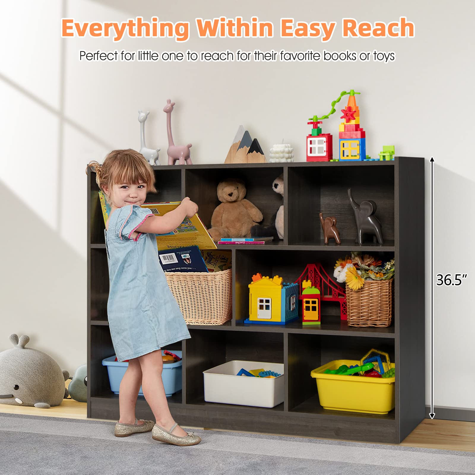 Costzon 2-Shelf Bookcase for Kids, Wooden Toy Storage Organizer for Books  Toys, 5-Section Freestanding Classroom Daycare Shelf for Home Playroom