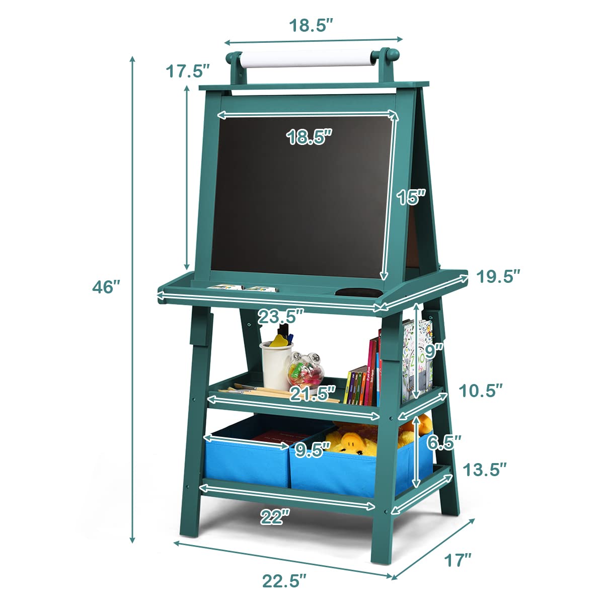 Costzon 3 in 1 Kids Art Easel, Double-Sided Magnetic Dry Erase