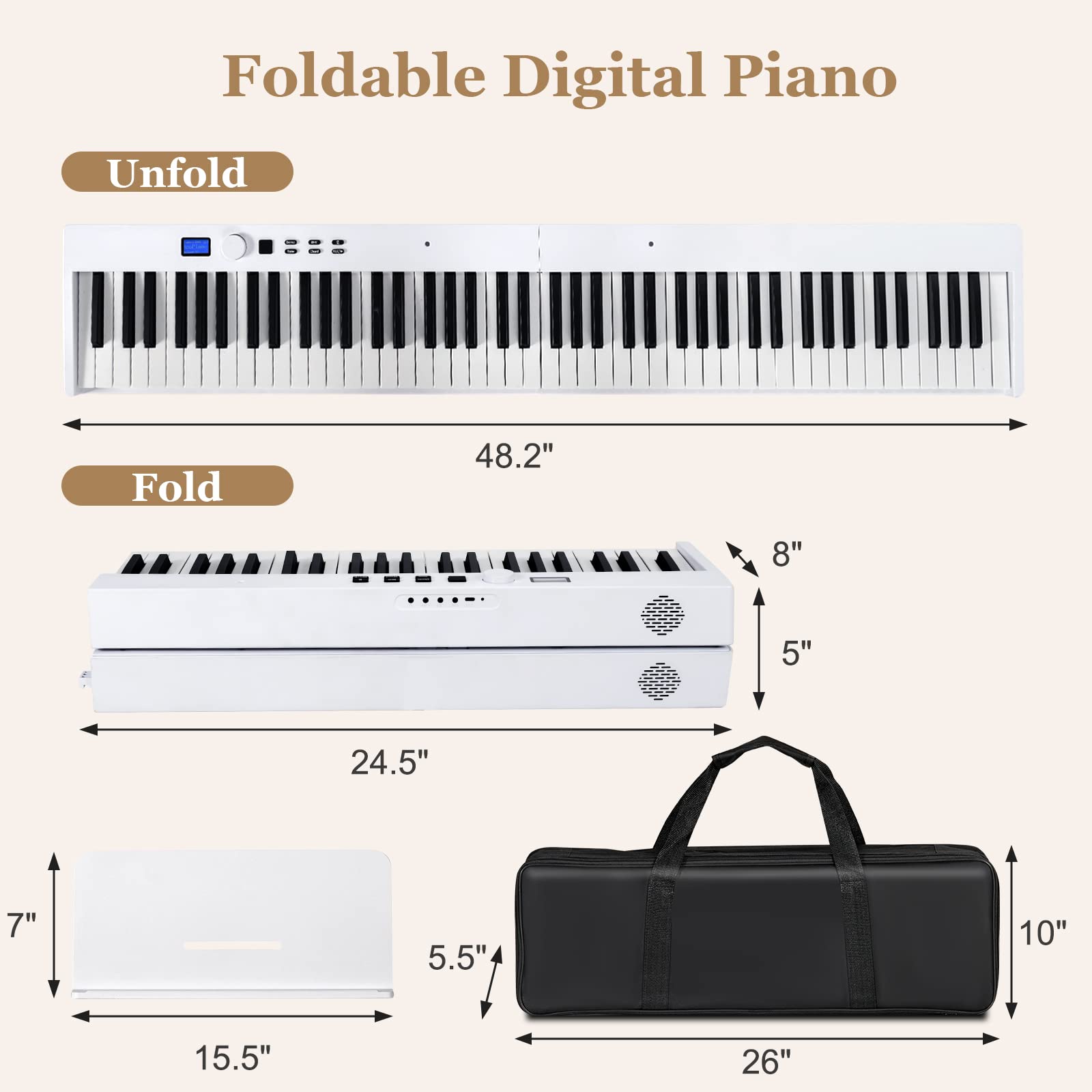 Portable 88 Keys Foldable Piano Digital Piano Multifunctional