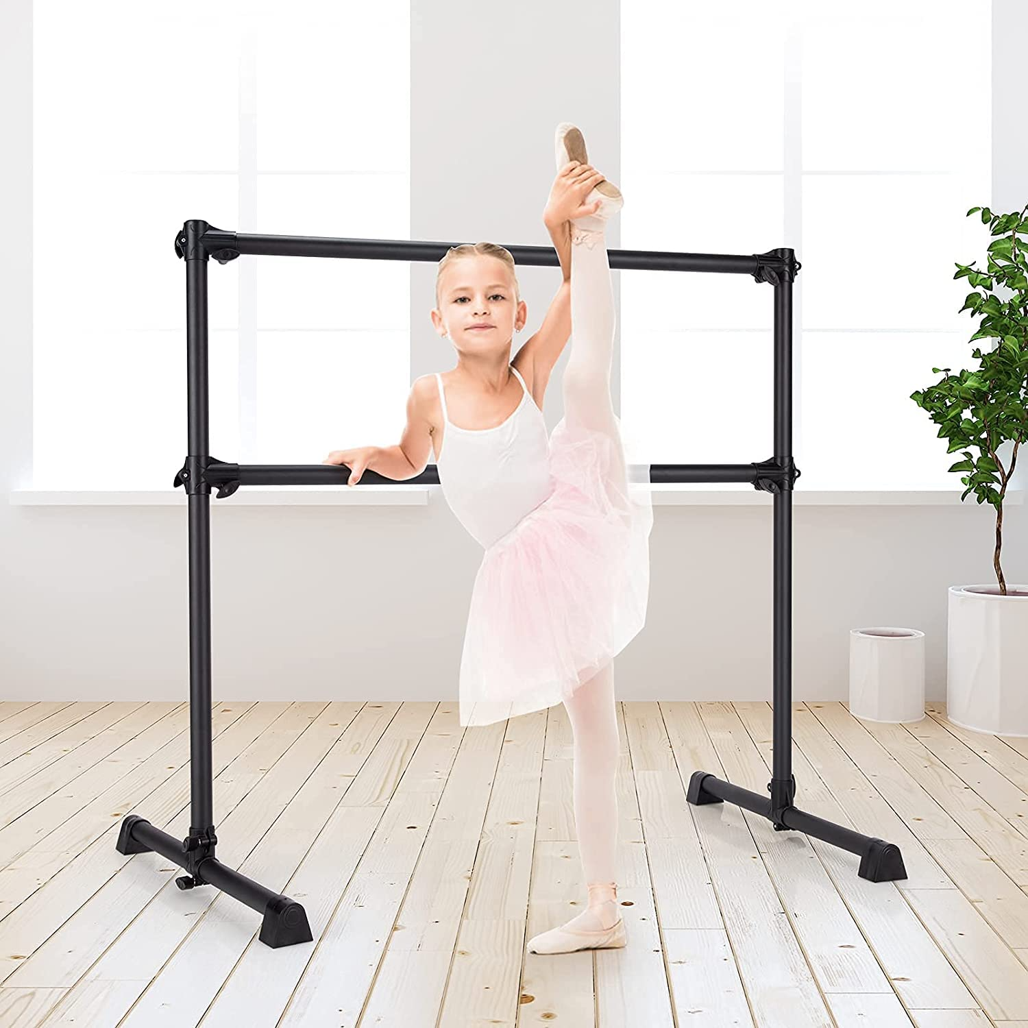 Costway 4FT Portable Double Freestanding Ballet Barre Dancing Stretching  Silver