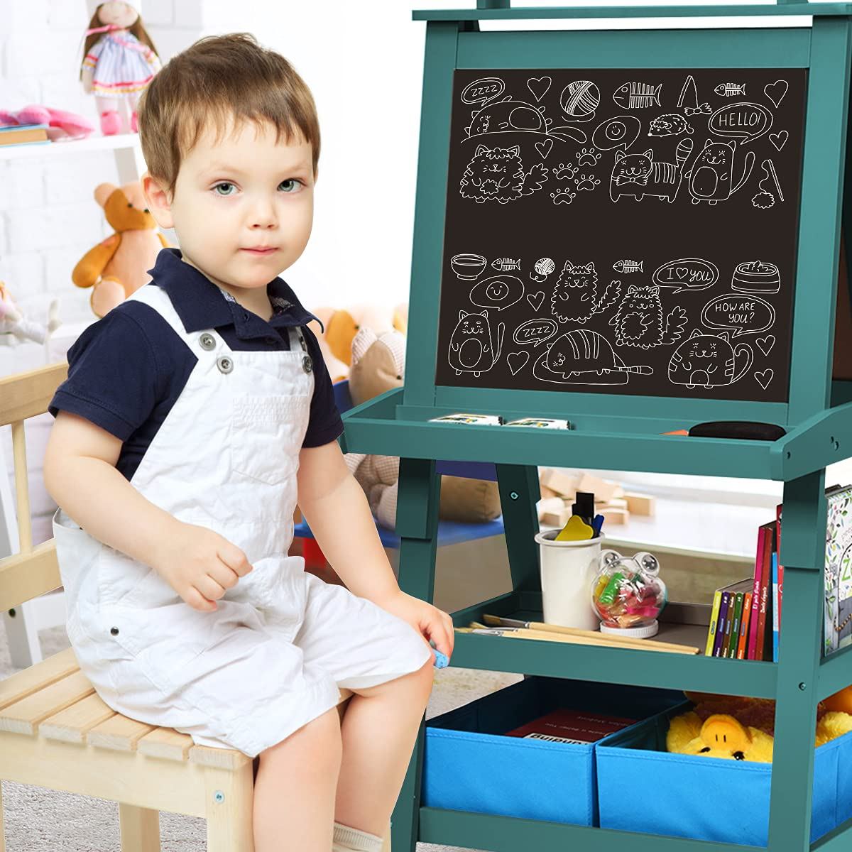 U Play Adjustable Childrens Art Easel, Double Sided, Chalk and Dry Erase  Surface